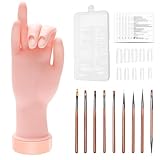 Solaradgy Practice Hand for Acrylic Nails Flexible Bending Nail Practice Hand Training Fake Hand Nail Hand Practice Tools with 100PCS Nail Tips, 120PCS Jelly Double Sided Nail Adhesives and 9PCS Brush