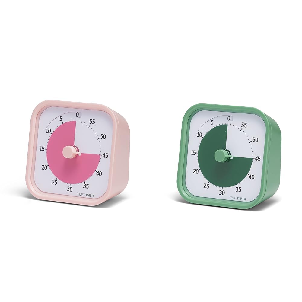 TIME TIMER Home MOD 60 Minute Kids Visual Timer Home Edition Peony Pink & Fern Green