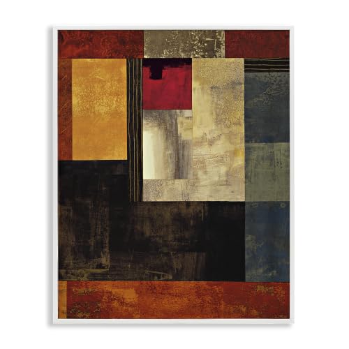 'Rich Red Geometric Squares'| Framed Giclee Art