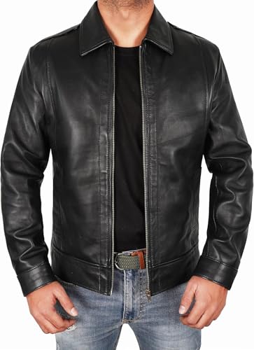 Image of Vintage Leather Jacket Men - Real Lambskin Turndown Collar Mens Leather Jacket