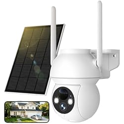 YOTON Solar Security Cameras Wireless Outdoor, 360° PTZ WiFi Camera with Solar Panel, 1080P HD Color Night Vision, AI Human Detection, Two-Way Audio, IP66 Waterproof, Spotlight Siren Alarm