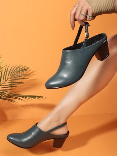 Image of Carlton London Women Comfortable Block Heel Round Toe Fashion Mule Shoes with Backstrap for Office, Casual and Formal Use