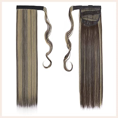 TESS Clip in Ponytail Extension Blonde 23",Hair Extensions Ponytail Synthetic Wrap Around Long Straight Fake Pony Tails Hair Pieces for Women(#4AP24A) - Image 2