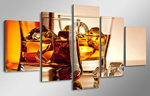 Toile glaçons et vin decoration murale salon tableau intisse 5 pieces