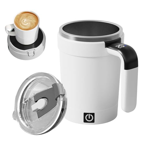 Genérico Automatic Mixing Cup, Electric Magnetic Self-Stirring Mug with Temperature Display, Rechargeable Stirrer for Travel, Kitchen, Business Trips, Hotel Use, 7.4x3.39 inches, White