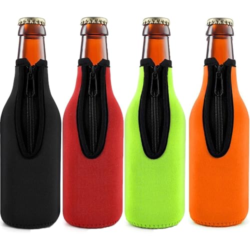 4 Pcs Refrigeratori per Bottiglie di Birra, Isolati, Riutilizzabili, Antiscivolo, Maniche con Chiusura Lampo, Custodie per Bottiglie di Birra (300 ml), per Una Maggiore Tempo