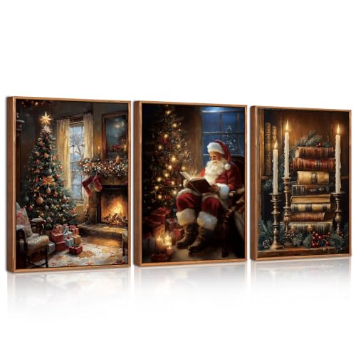 ANHUIB Weihnachten Premium Poster Set Vintage Weihnachtsmann Wandkunst...