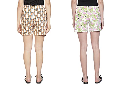 Image of Club A9 Women's Regular Fit Cotton Printed Shorts (Multicolor,2XL) (Pack of 2) (WSCOM2 204 XXL)