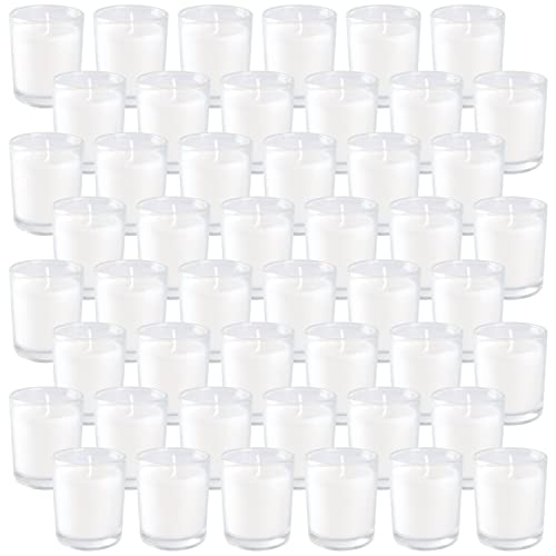 Image of Set of 48 White Votive Candles,Unscented Candles Filled in Clear Glass,Ideal Gift for Weddings,Emergency Lighting,Aromatherapy,Holidays,Meditation,Parties