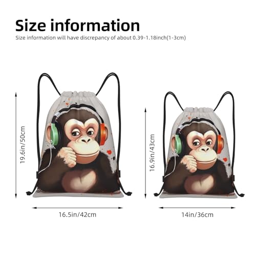 Music Monkey Drawstring Backpack for Men Gym Bag String Bag Waterproof Drawstring Bag for Women Swim Bag Small4