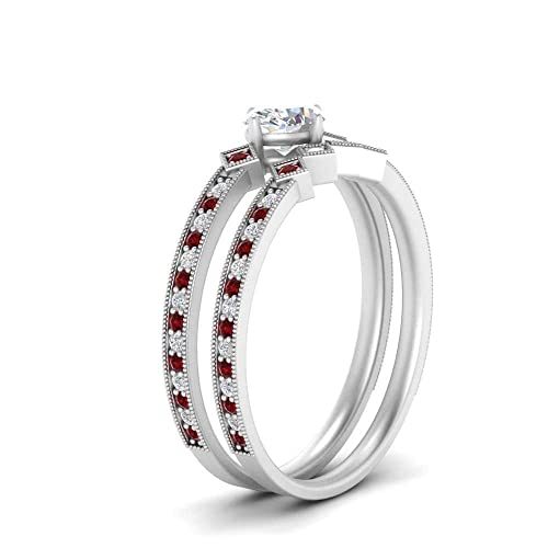 Bague de mariage pavée est ouest en argent et pierre de naissance ovale
