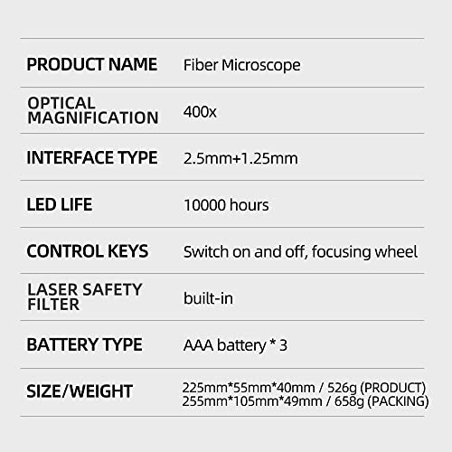 Image of Fiber Optic Magnifier Handheld 400x Fiber Optical Inspection Microscope LED Illumination Anti Slip Rubber 2.5mm SC /FC /ST /1.25mm LC Adapter