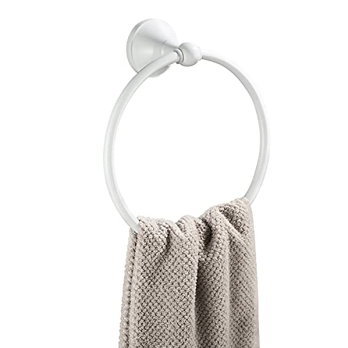 WOMAO Anneau Porte-Serviettes Blanc, Anneau de Tissu en Laiton Fixation Murale Accessoire dans La Salle de Bain, Peinture en Blanc Fini Cover