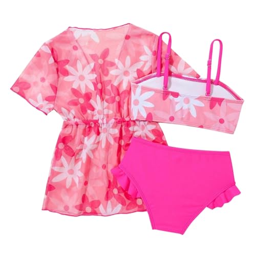 Toddler Baby Girls Swimsuit 3 Piece Cute Floral Print Spaghetti Strap Bathing Suits with Cover Up Quick-Dry Swimwear3