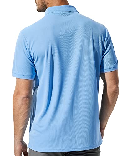 Mier Polo Shirts For Men Short Sleeve Quick Dry Polyester Collared Shirts Casual Golf Shirts, Moisture-Wicking, Light Blue, L #TOP4
