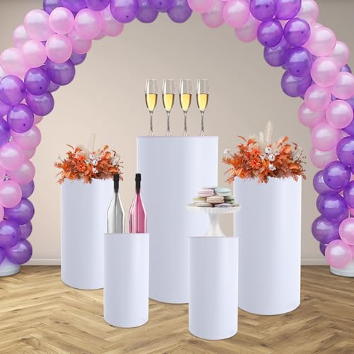 PalaUha Round Cylinder Pedestal Stands 3PCS White Metal Pedestal Decor Backdrop Dessert Table Pillars for Party Birthday Wedding Props Baby Shower Party Event Decoration - Image 6