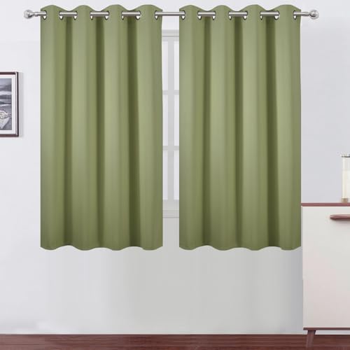 Image of LEMOMO Blackout Curtains 66 x 54 Inch Long Sage Green Curtains Set of 2 Panels Room Darkening Curtains for Bedroom and Living Room