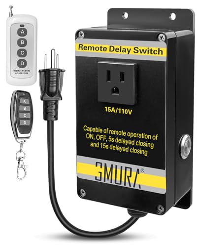 110V Wireless Remote Soft Start Switch, Remote Control Outlet Switch 1800W 60Hz 15A, with 2 Delay Controllers, for Table Saw Dust Collector Power Tools