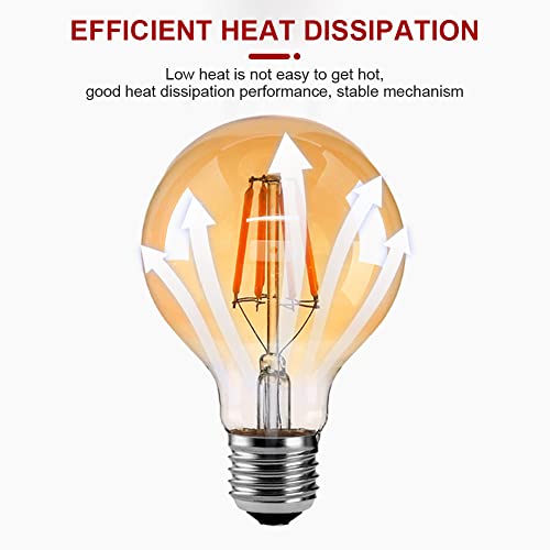 HUA QIANG WANG Vintage E27 LED Edison Globe G80 Filament Light Bulbs (6-Pack) | 2700K Warm White, Amber Glass, 4W Non-Dimmable Decorative Bulbs, Soft Ambient Light (Not for Bright Lighting)