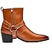BEMNRVT Men's Harness Boot,Fashion Chelsea Cowboy Western Style Biker Boot Chunky Heel with Strap & Metal,Side Zipper for Casual Formal Tan 12.5 US
