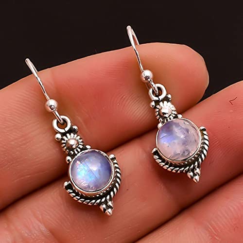 S925 Sterling Silver Moonstone Dangle Drop Earrings.dainty Genuine Natural Stone Gem Crystal Gemstone Earrings Jewelry Gift For Women Girls (Earrings_A) #TOP5