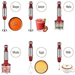 KOIOS 5-in-1 Hand Immersion Blender, 1000W 12 Speed Handheld Blender Stick with Copper Motor Stainless Steel Blade, 600ml Mixing Beaker,500ml Food Processor, Whisk, Milk Frother, Non-BPA, Red - Image 2
