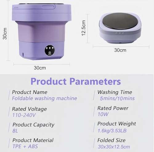 Mini Waschmaschine Faltbare,8L Camping Waschmaschine Klein mit Trockner,Effiziente Kleine für Babykleidung,Unterwäsche,Camping,Wohnmobile,Geschenke