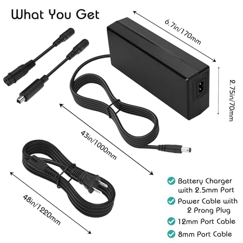 Panamalar 54.6V 2A Electric Bike Charger for 48V E-Bike Lithium Battery, Electric Scooter Power Charger, 3 in 1 Universal Power Adapter Plug for DC Connector with 2.5/2.1mm|8mm 3-Prong|12mm 1-Prong by PANAMALAR - Image 7