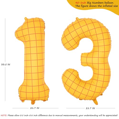 Image of 40 inch Large Number Balloon 13 Toy Inspired Story Yellow Birthday Balloon | Western Rodeo Party Supplies Boy Girl Story Anniversary Kids Birthday Party Cowboy Farm Themed Baby Welcome Decorations