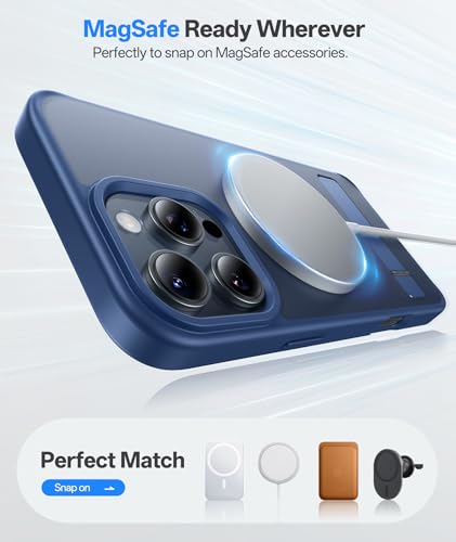 Image of Vihibii Silicone For iPhone 16 Pro Max Case Magnetic Back With Build-In Stand,[Compatible With Magsafe],Rugged Shockproof Case Protective Back & Translucent Matte Slim Cover 2024 6.9 inch,Blue