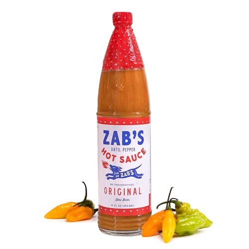 Zab's Original Recipe Craft Hot Sauce (12oz, 1 Pack), Naturally Sweet Heat & Signature Slow Burn from Datil Peppers, Gluten-Free, Vegan and Non-GMO, Perfect for Pizza, Wings, BBQ, & More