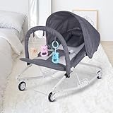 hamaca bright starts rocker toucan tango gris 【Detalles que facilitan la vida】Incluye barra de juguetes desmontable, cinturón de seguridad de 5 puntos y reposapiés alargado para mayor confort. La capota ajustable en dos posiciones protege contra la luz y las corrientes de aire.