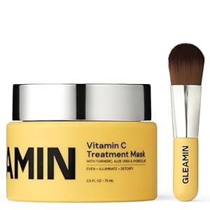 Gleamin Vitamin C Treatment Clay Mask – Turmeric Clay Face Mask Skin Care, Deep Cleansing Pores – Facial Improves Dark Spots, Visibly Brighten, Scarring and Texture – 2.5 Oz