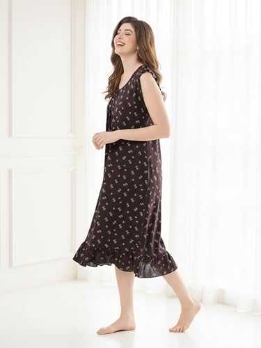 Image of CLOUD SOFT Women's Viscose Blend Comfort Short Nighty with Side Pockets | Soft Printed Short Night Dress for Everyday Wear | Easy to Wear (CS5001)