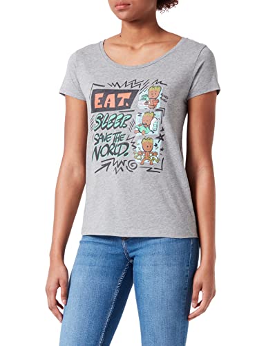 Marvel Women's Womarcots033 T-Shirt, Melange Grey, L