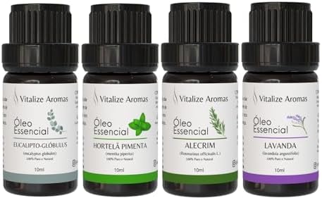 Kit 4 Óleo Essencial Eucalipto, Hortelã Pimenta, Lavanda, Alecrim...