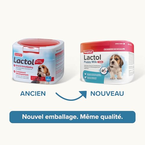 Beaphar - LACTOL - Säuglingsmilch für Welpen - Angereichert mit DHA - Hochwertige Proteinquelle - Für Nicht entwöhnte, trächtige oder stillende Hündinnen und ältere oder kranke Hunde - 250g