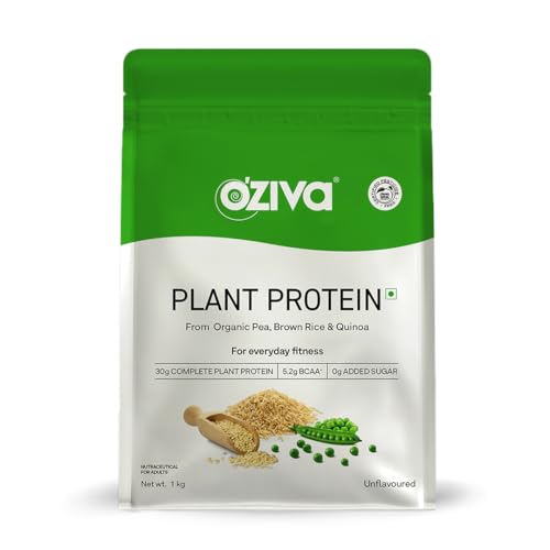 OZiva Plant Protein for Everyday Fitness | Protein - Pea Isolate | Complete 30g Plant Protein Powder | No Added Sugar, Certified Clean & Vegan (Unflavoured, 1kg)