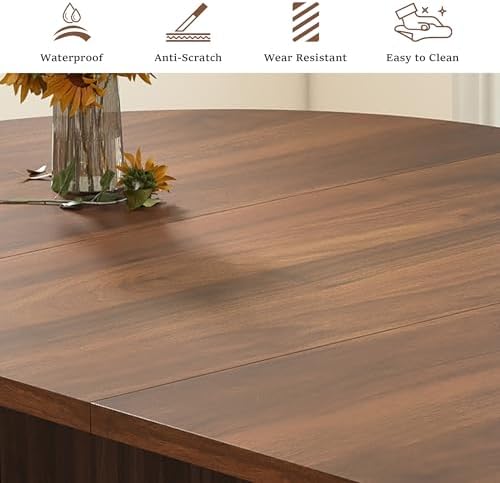 41 in-78 in Extendable Dining Room Table for 4-8, Round Expandable Kitchen Table with Fluted Base, Modern Farmhouse Oval Dinner Tables for Dining Room Kitchen Living Room (Walnut) - 3