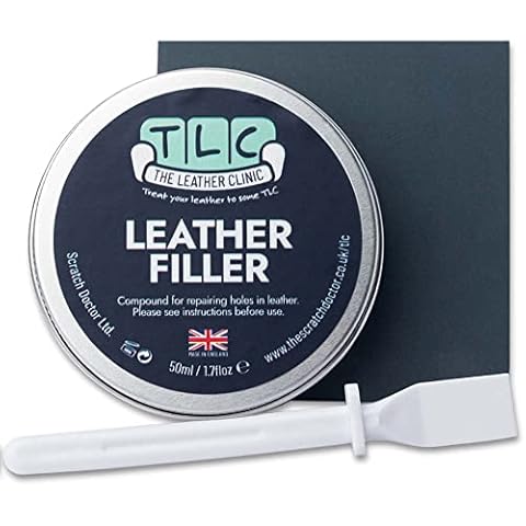 The Leather Clinic Leather Filler Repair Kit | Fix Scratches & Scuffs, Fill Holes & Cracks in any Leather Item | Filler, Sandpaper and Applicator Included (Black) Cover