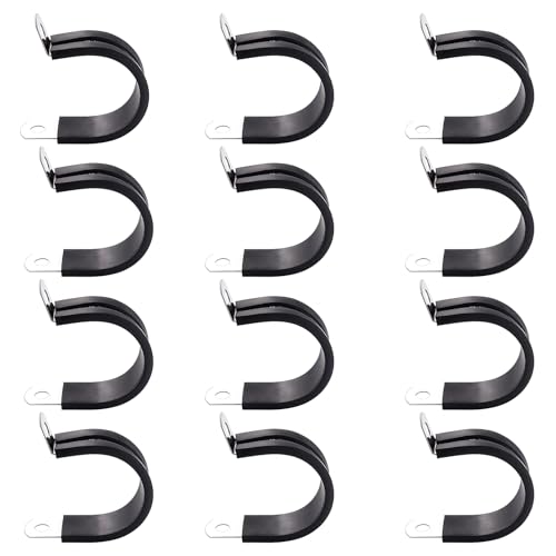 YYIGVMO 12 Pièces 26mm Caoutchouc Doublé P Clips, Colliers de Serrage en 304 Acier Inoxydable de Caoutchouc, P Clips Tuyau Pinces, pour Tuyau, Câble