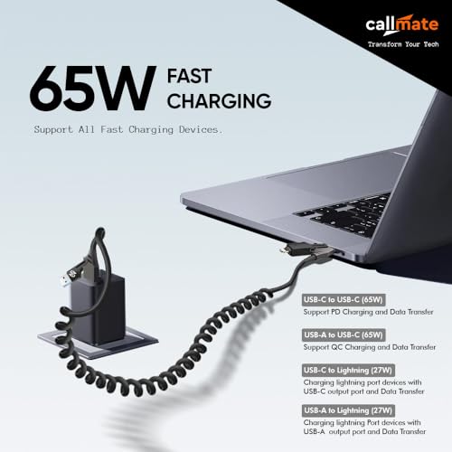 Image of callmate 4 in 1 65W Fast Charging & Data Cable, Supports PD & QC 3.0 (1.5M) (Yellow)