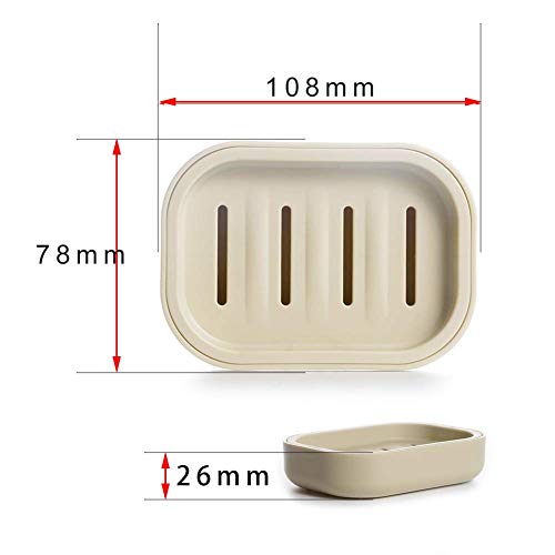 UVIVIU Plastic Soap Dish with Drainage,Soap Dishes Holder for Bathroom ShowerKeep Soap Dry and Easy Cleaning (Khaki) - Image 2