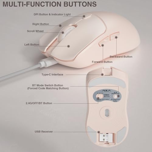 AULA SC580X Wireless Gaming Mouse, Tri-Mode 2.4G/BT5.0/USB-C Gaming Mice with 12000 DPI, 6 Programmable Buttons, Rechargeable Computer Mouse for Laptop/PC/Mac/Tablet by AULA - Image 5