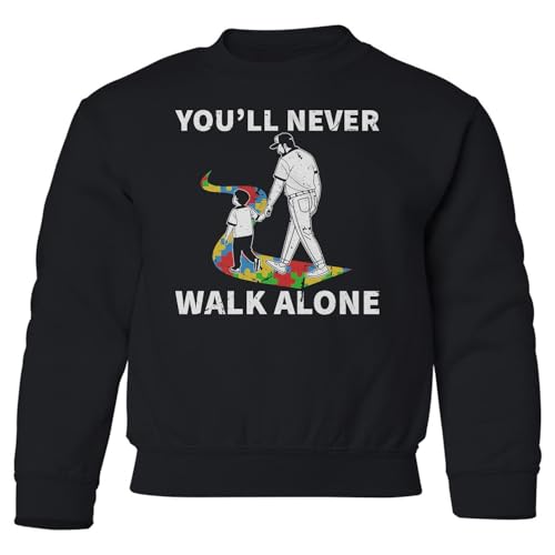 You'll Never Walk Alone - Autism Awareness Dad Youth Crewneck Sweatshirt