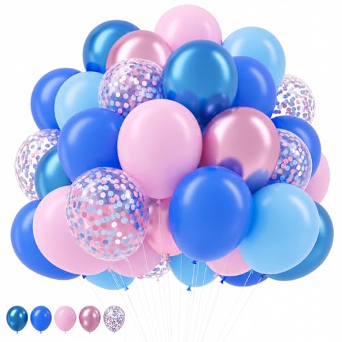 Image of HILAVO Pink and Blue Balloons 12 Inch Pastel Metallic Blue Baby Light Pink Chrome Latex Balloon Confetti Balloon for Kids Girls Hawaiian Summer Gender Reveal Wedding Birthday Baby Shower Party Decor