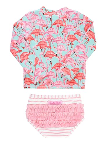 Image of RuffleButts Baby /Toddler Girls Long Sleeve Rash Guard 2 Piece Swimsuit Set w /UPF 50+ Sun Protection with Zipper