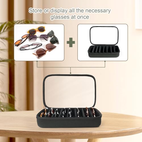 Image of Sunglasses Organizer Case for Multiple Pairs, Eyeglasses Storage Box Hard Shell Travel Eyewear Case Zipper Men Women