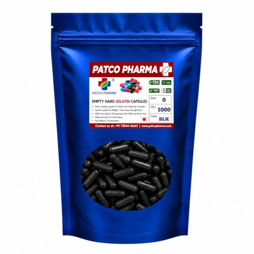 Image of PATCO PHARMA RAW MATERIALS & EQUIPMENTS -Size 0 Black Empty Gelatin Pill Capsule-Gluten Free|Diy Powder Filling(Pack Of 1000)