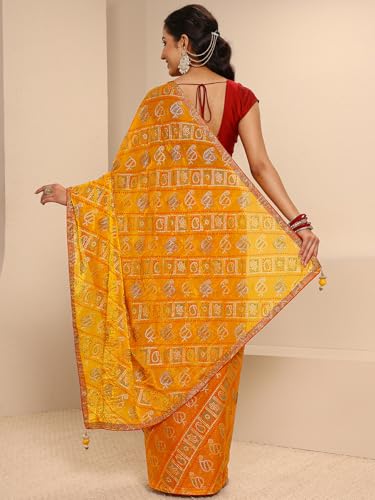 Image of Libas Printed Silk Blend Saree for Women With Unstitched Blouse Piece | Traditional Saree for Festive & Wedding